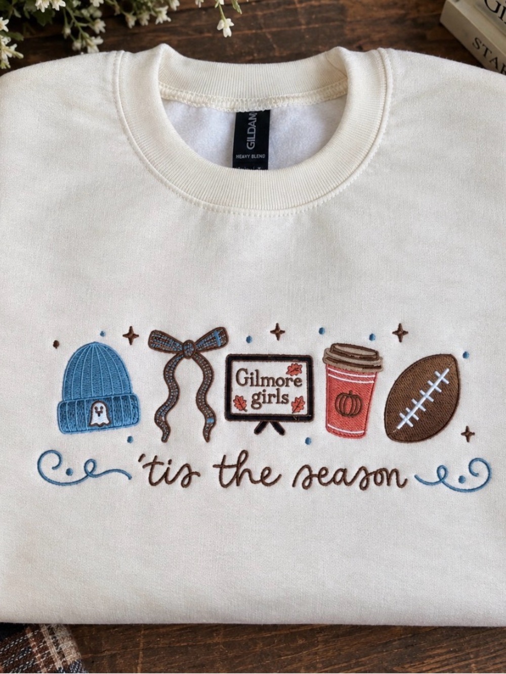 Gildan Cream Kids 'Tis The Season Gilmore Girls Embroidered Sweatshirt